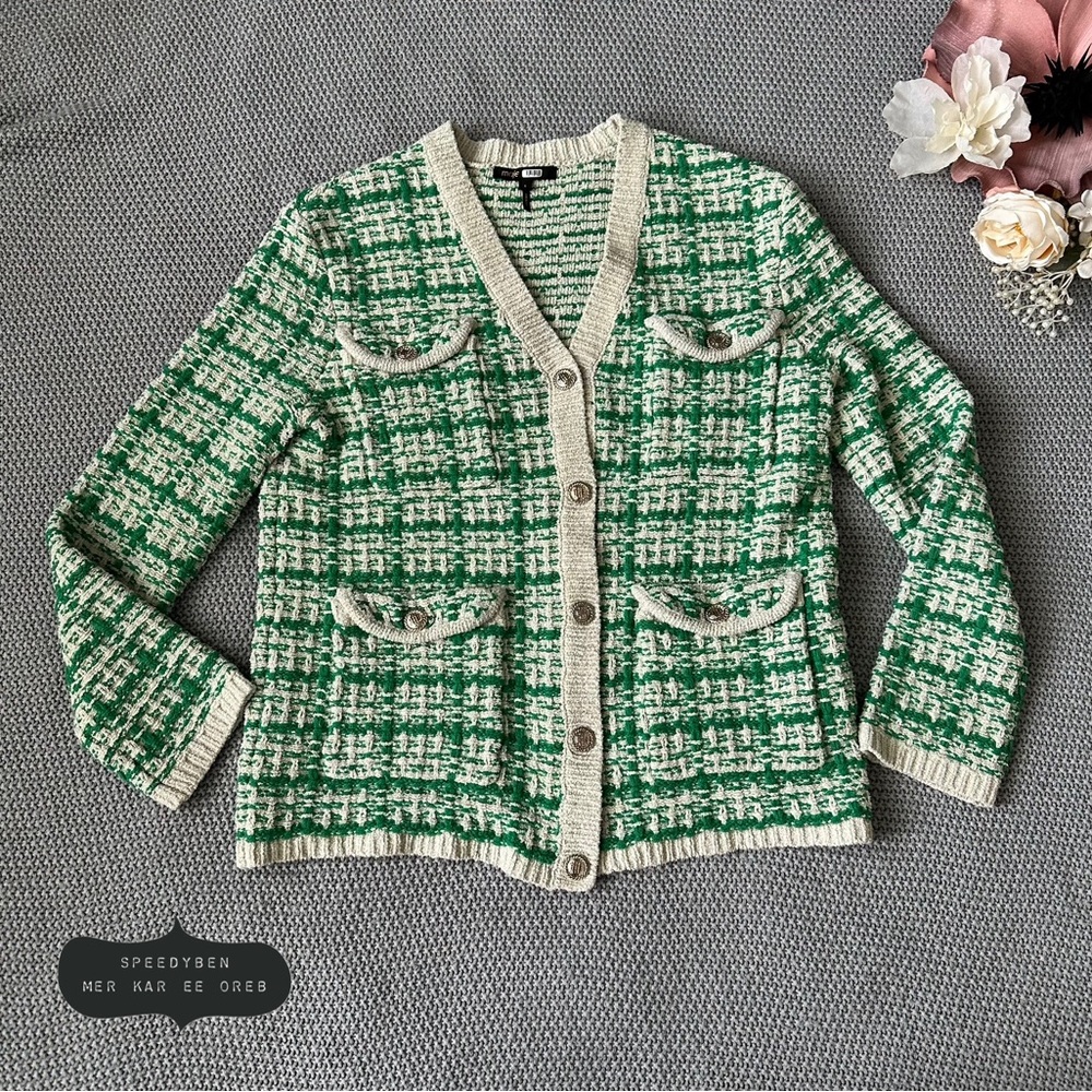 Maje Metalo Tweed Knit Cardigan size 1 Small